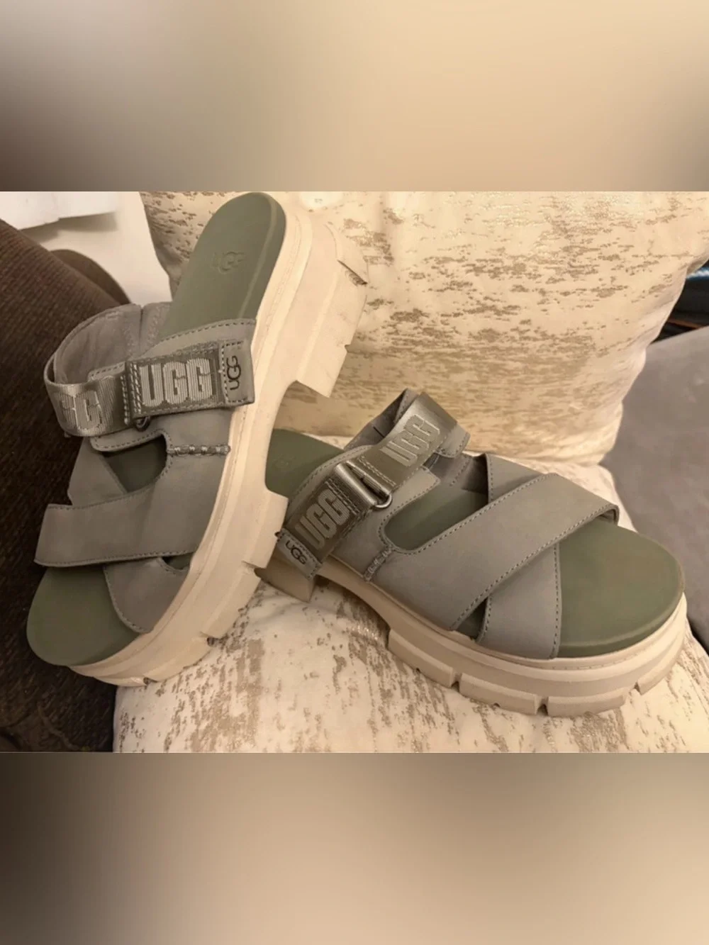 UGG women’s Light Gray Strappy Platform Sandals